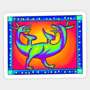 Weird Medieval Two Headed Dragon Frank 90's Retro Art Style Sticker